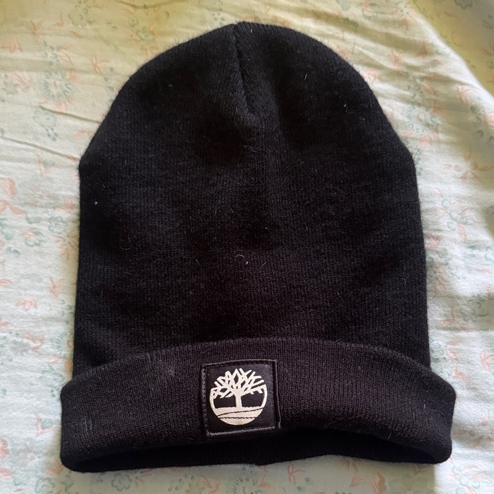 Timberland Black Cuffed Knit Beanie with Logo Patch